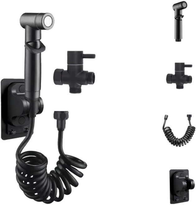 리빙리뉴 블랙 ABS 욕실 화장실 청소 샤워건 4종 스프레이건 세트, 1세트