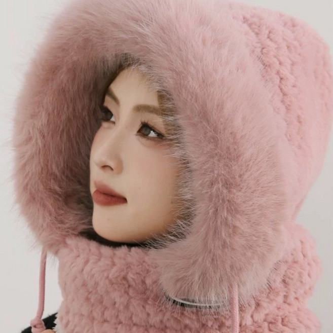 여성 겨울 모자 후드 비니 후드 넥워머 방한 모자