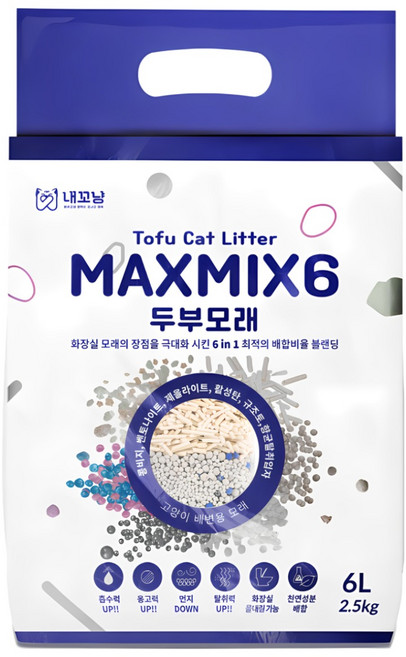 두부벤토 믹스 6IN1 냄새없고 변기에 버리는 가성비 탈취 제습 6가지 혼합 벤토믹스 두부모래 맥스믹스식스 고양이 모래, 1개, 6L