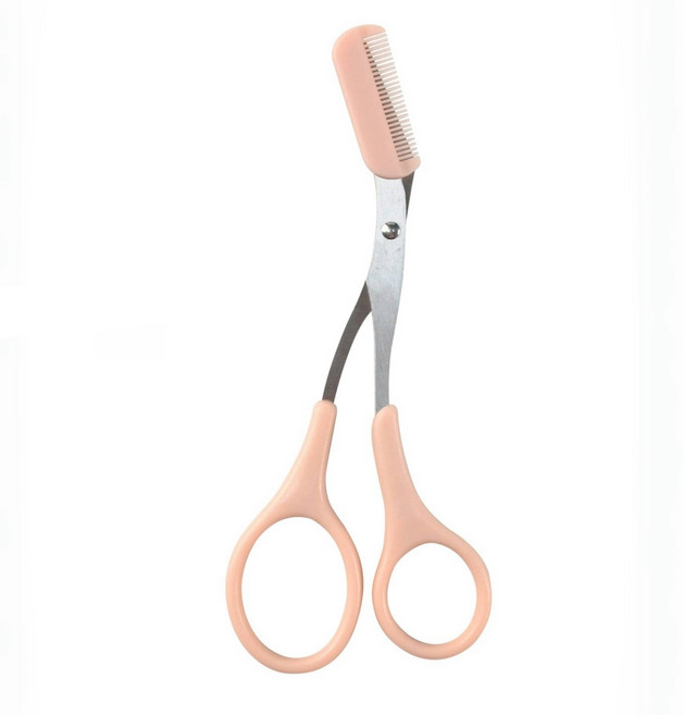 내장 빗 분홍색 눈썹 수정 가위 - 스테인리스 정밀 미용 도구 완벽한 눈썹 만들기, 1세트, 핑크