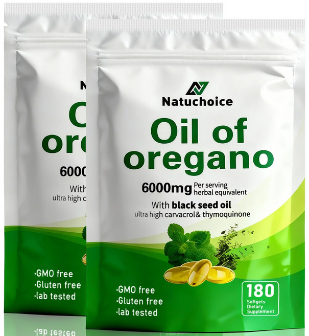 오레가노 오일 캡슐 6000mg + 블랙시드오일 2in1 천연 식물 포뮬러 면역 건강 소화 편안함 항산화 밸런스 영양제, 2개, 180회분