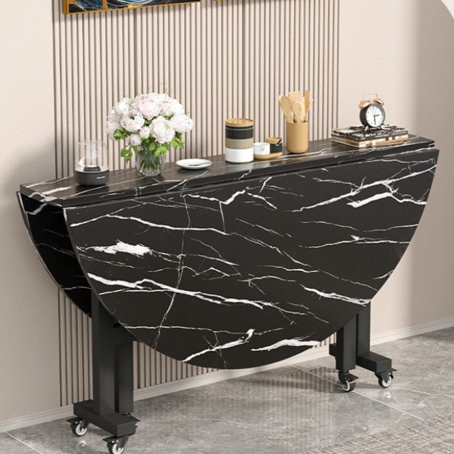 TixPra 소형 평형용 다용도 원형 접이식 테이블 패션 심플 4-6인용 식탁, 블랙, 4인용