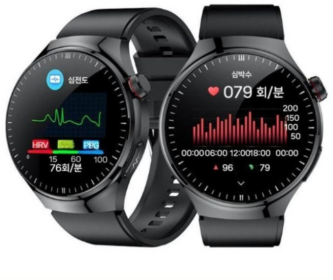 한국어 무채혈 무통 혈당 측정 스마트 워치 혈당측정기 시계 자가치료 심박수 혈압 심전도 수면패턴, 블랙실리콘, 4.3cm, 블루투스