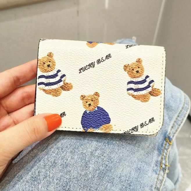 아라H 감성 귀여운 곰돌이 캐릭터 PU가죽 미니 소형지갑