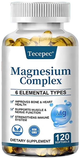 마그네슘 복합 보충제 - 구연산 마그네슘 말산 마그네슘 타우린산 마그네슘 산화 마그네슘 비스글리시네이트 킬레이트 아스파르트산 마그네슘 - 수면 다리 경련 근육 심장, 60캡슐, 1개 - 쿠팡