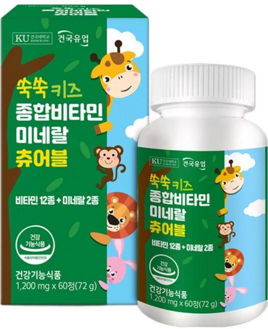 [건국유업] 쑥쑥 키즈 종합비타민미네랄 츄어블, 60정, 1개 - 쿠팡