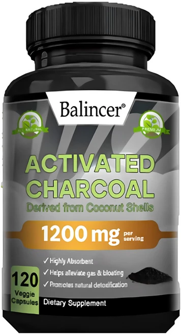 활성탄 캡슐 - 1 200mg 흡수성이 뛰어납니다. 가스와 팽만감 완화에 도움을 줍니다. 코코넛 껍질에서 추출한 천연 해독 결장 클렌징을 촉진합니다., 120회분, 1개 - 쿠팡
