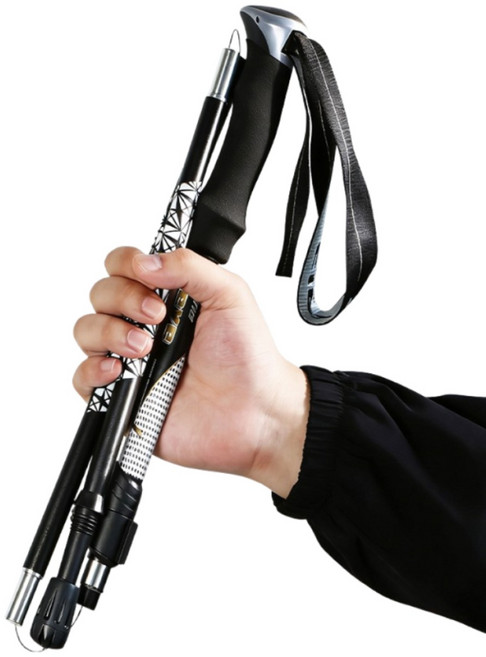 프리파워 접이식 등산스틱 초경량 휴대용 등산 지팡이 EVA 손잡이 2P 독일 알루미늄 공법을 채택한다, 2개, 블랙