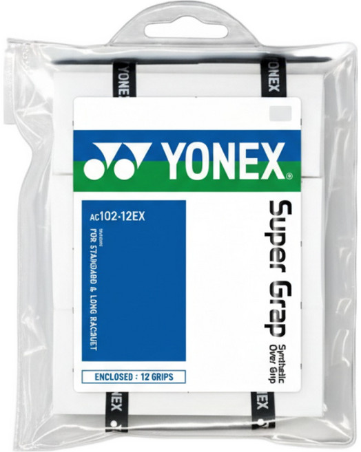 요넥스 AC102EX 12개입 배드민턴 테니스 겸용 슈퍼 그립, 화이트
