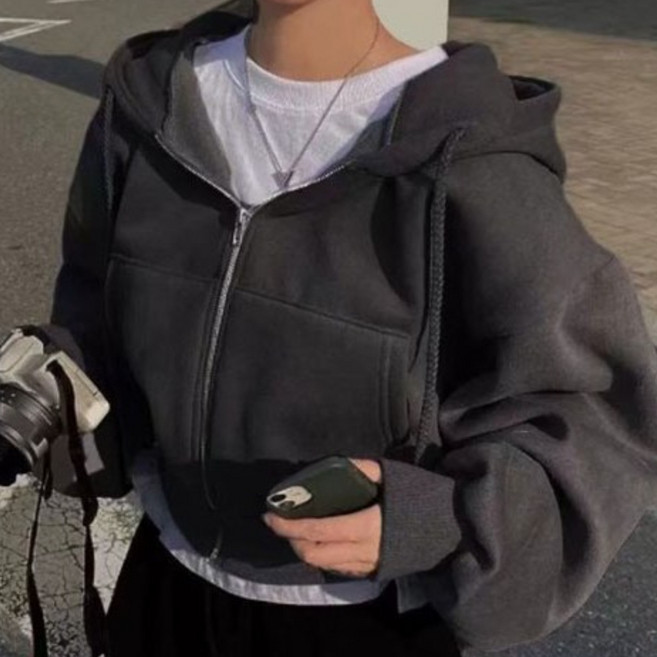 릴리제인 여성용 풀집업 크롭 후드 티셔츠