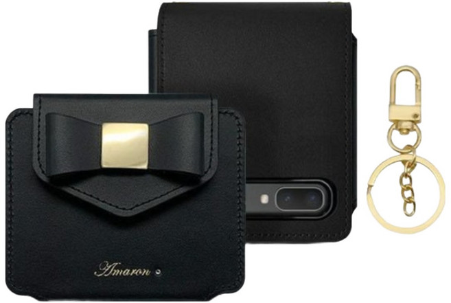 아마론 리본 천연 가죽 카드 포켓 제트 플립1 Z플립2 F700 F707 홀더 키 링 케이스