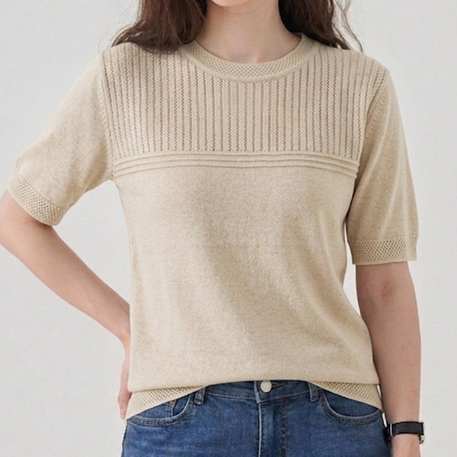 온미올렛 여성 아이스 반팔 니트 티셔츠 쿨니트