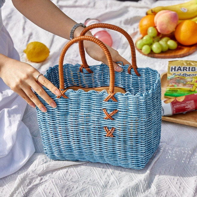 유즈얼 모던 투톤 보카시 라탄가방 빨대가방 피크닉 장바구니 목욕바구니