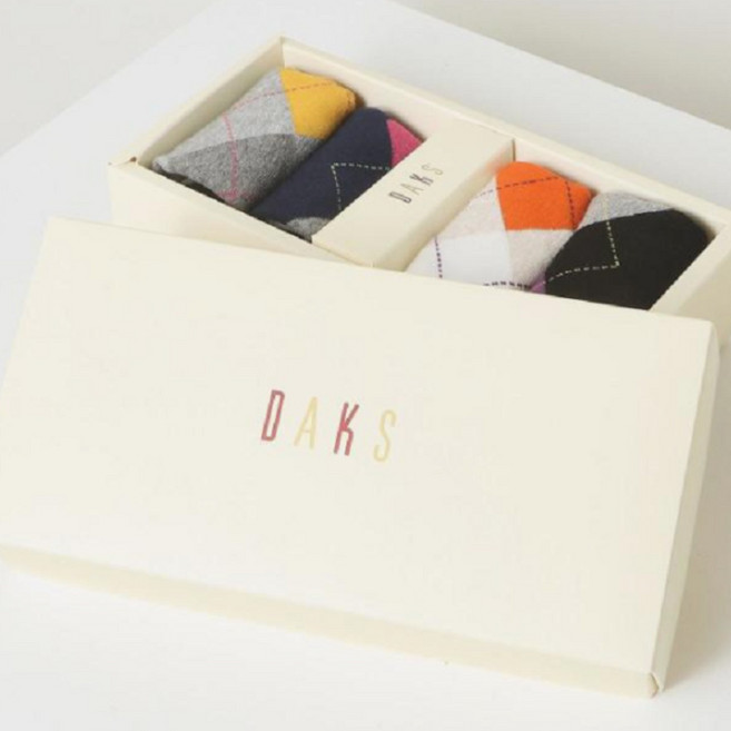 닥스 체크배색 면혼방 여성 발목 4족 (선물포장)