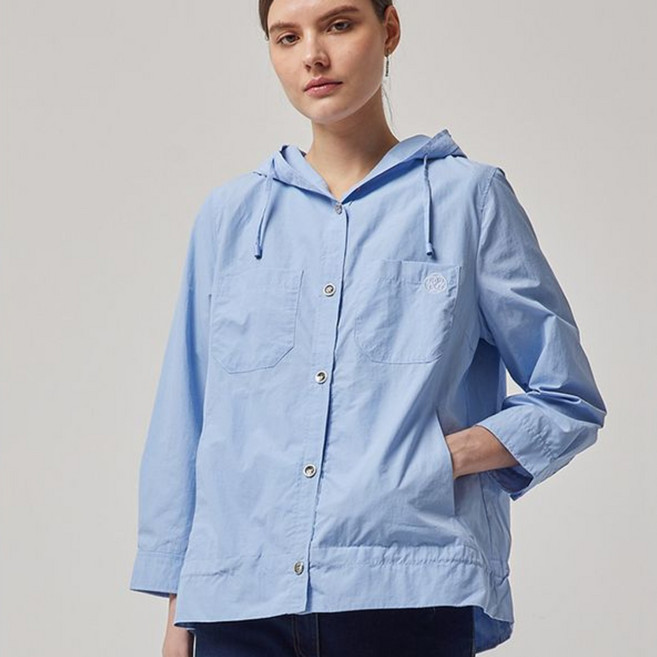 크로커다일레이디 블루 후드 일체형 코튼 숏점퍼 CLCMJP207