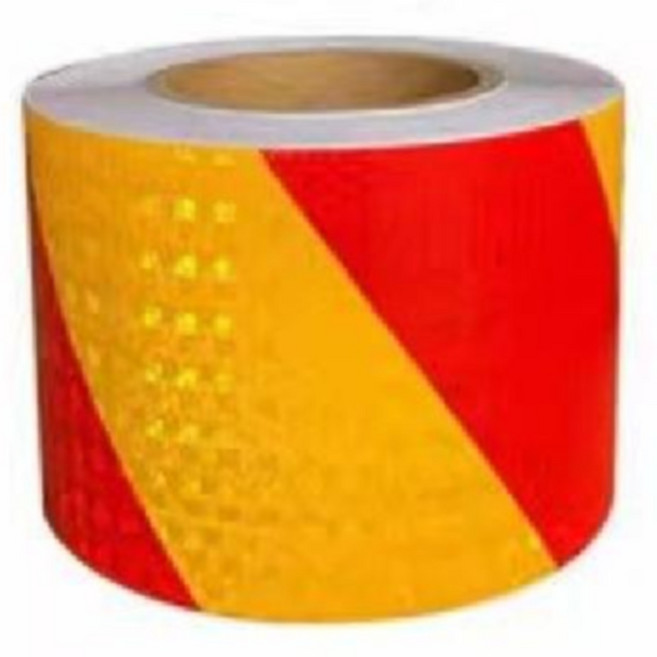 테크툴 황색 적색 사선 안전 반사테이프 10cm x 25m 1롤, 1개