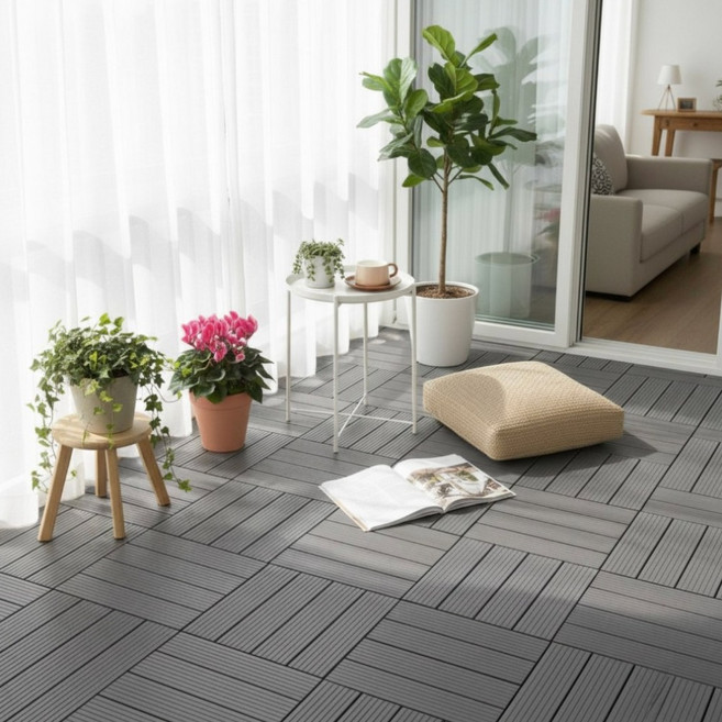 베란다 바닥데크 데크타일 30cm, 16개, 다크그레이