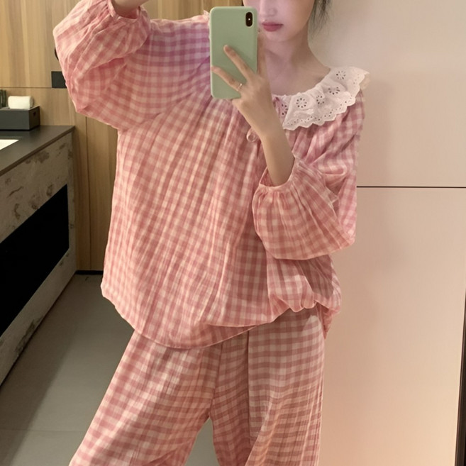 [블랑커브] 레이스 체크 잠옷세트