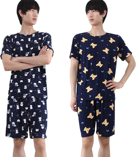 (2세트) 아이스 반팔 잠옷세트 남성 여성 쿨 잠옷 슬레진저 파자마 커플 여름 홈웨어 상하세트 1+1