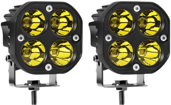고출력 40W LED 탐조등/오토바이 조명/낚시등/지퍼 조명/지게차/트랙터/지게차/랭글러/측면 조명/작업 조명/12V-24V로 사용 가능 1세트, 노란색