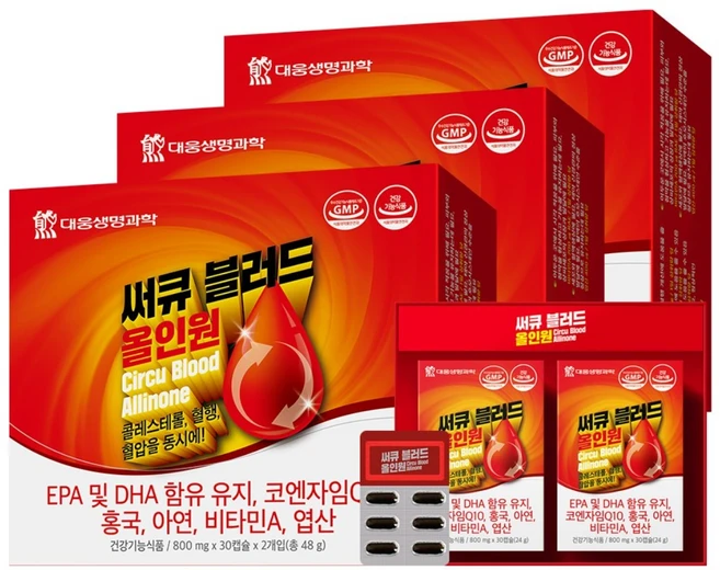 대웅생명과학 써큐블러드 올인원 코큐텐오메가3 콜레스테롤 혈행 혈압개선, 3개, 60정 - 쿠팡