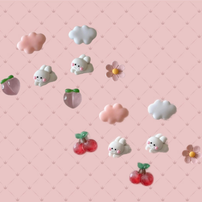 날으는복숭아/체리토끼 7ps 파츠 세트 신발 악세사리 실내화 꾸미기