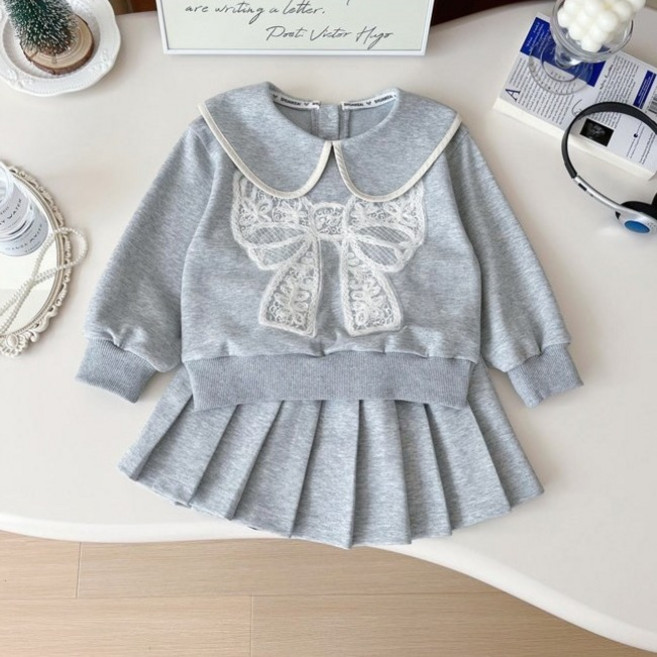 해피델리 꽃리본 카라T+주름스커트세트