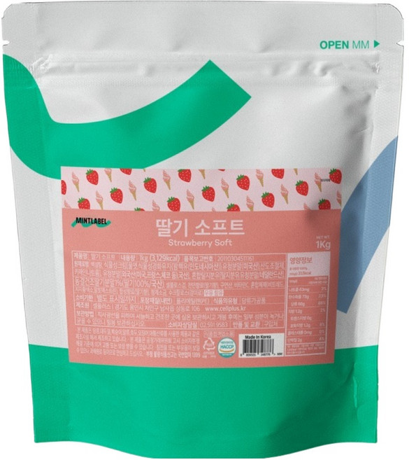 민트라벨 딸기 소프트 파우더 1kg | 아이스크림 빙수용 고농축 딸기맛 파우더, 36개