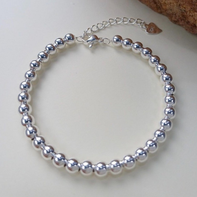 웰리나 1+1 (2개세트) 베이직 은볼 팔찌 5mm + 스노우 은볼 여성팔찌 925도금