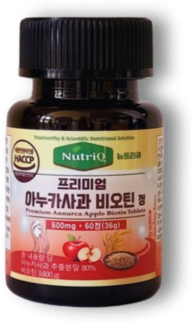 뉴트리큐 아누카사과 비오틴 맥주효모 레드비트분말 펙틴 클로로겐산 600mg, 6개, 60정