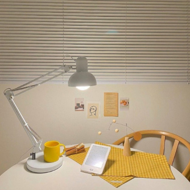 [메가]독서등 제도 집게 책상 스탠드+LED램프, 화이트, B-집게+받침대+12W노란빛(램프)