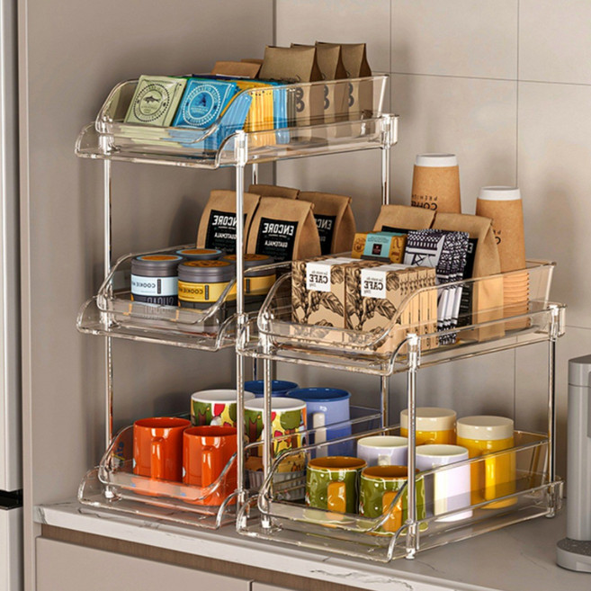 스피릿태드 컵 수납 선반 주방 정리대 카페용 투명 스토리지랙, 1개, 2단