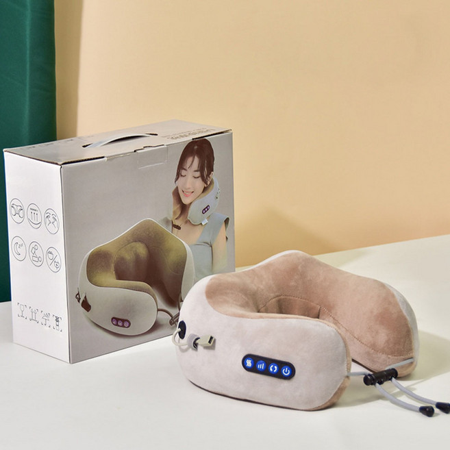 smabat C타입 목 안마기 쿠션 온열 목 어깨 안마 베개 무선 USB충전식 마사지 기내용 휴대용 사무실 낮잠, 그레이