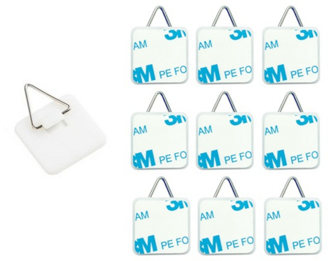 노와이어 부착형 액자고리 10P 무타공 접시고리 소품등에 고리생성, 10개, 화이트 사각(대)