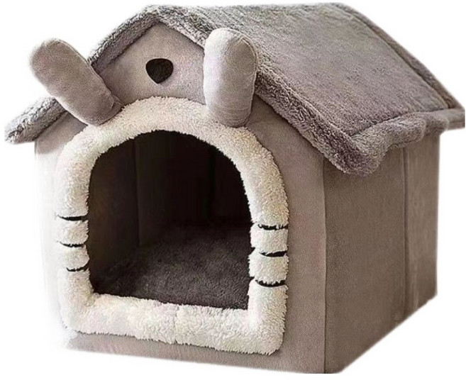 바이샌드 논슬립 강아지 고양이 하우스 지붕집+담요 세트, 1세트, 회색