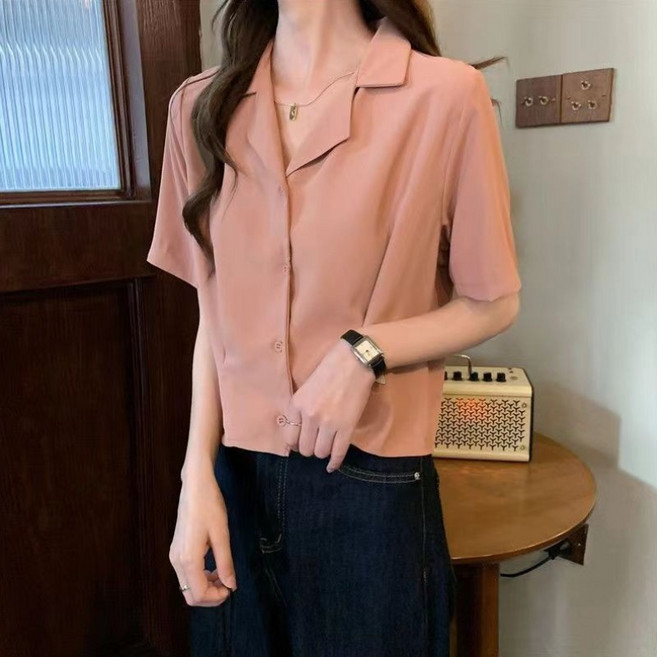 西裝領襯衫 女夏 西服 正裝 女外搭 韓版 寬鬆 百搭 別緻上衣