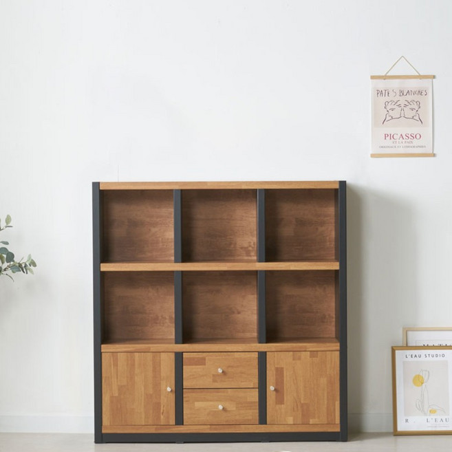 [유앤미가구] 3단 낮은 책장 서랍형/일반형 1600 1200 800 서재방 아이방 홈오피스 책장, 서랍형, 멀바우블랙1200