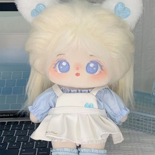 티니숲속 20cm 솜인형 옷 멜빵 가죽 원피스 블루 블라우스 구두 4종 세트, 1개, 4종세트