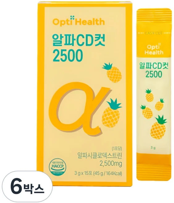 옵티헬스 식약처인증 알파CD 알파씨디 브로멜라인 브로멜린 파인애플 효소 2500 컷, 6박스, 15회분 - 쿠팡