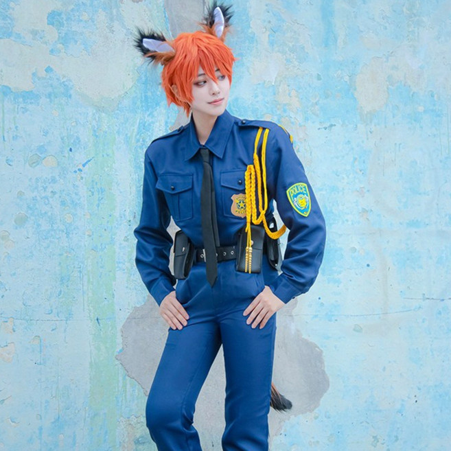 주토피아 닉 와일드 코스프레 의상 세트 여우 경찰관 제복 할로윈 파티 복장
