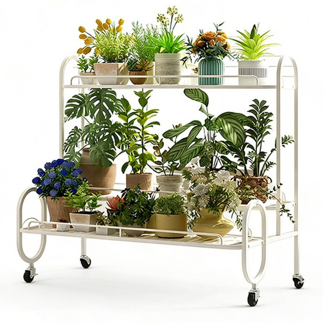 이동식 철제 화분 정리대 인테리어 다용도 수납 선반 화분진열대, 화이트-100cm, 3단