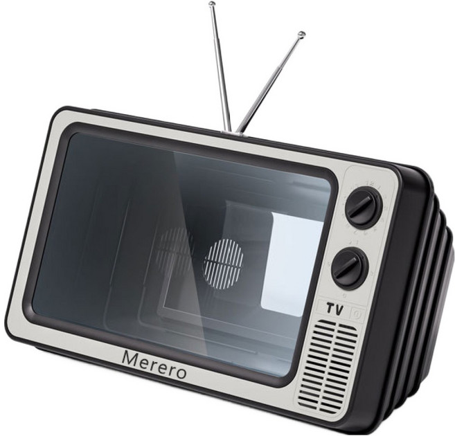 Merero 12인치 레트로 TV 모양 휴대폰 화면 확대기 - 3D 스크린 확장기로 몰입감 있는 영화 비디오 게임 감상, 1개, A [회색]