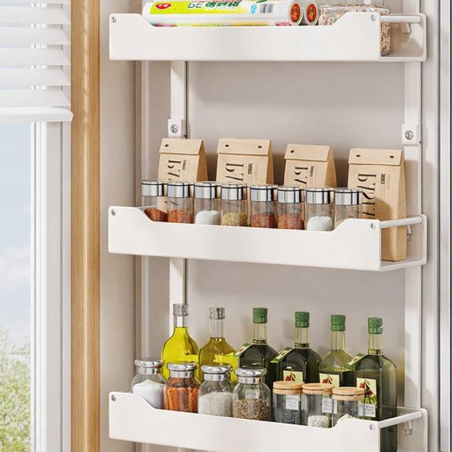 냉장고측면수납 세탁용품정리 무타공 사이드 3단 선반 1개, 화이트