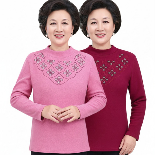 할머니 50대 60대 1+1 여성기모티셔츠 중년여성 목폴라 긴팔티 LLL251111141 40