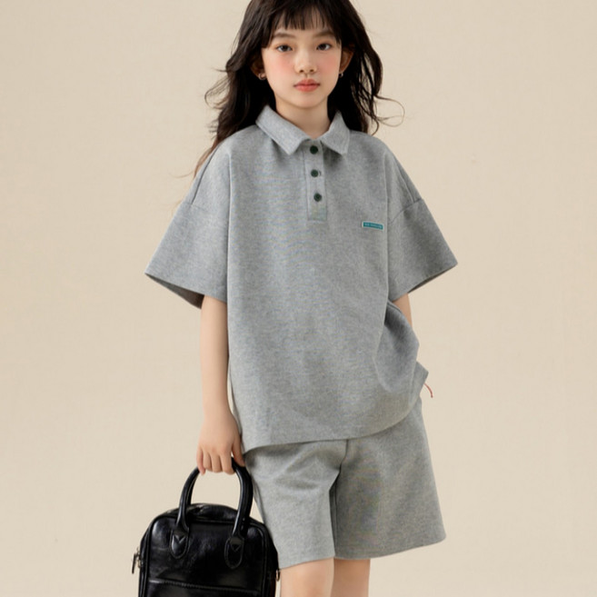 몽키카카 여아 데일리룩 주니어 초등 무지 카라 상하세트 (퍼플 그레이)