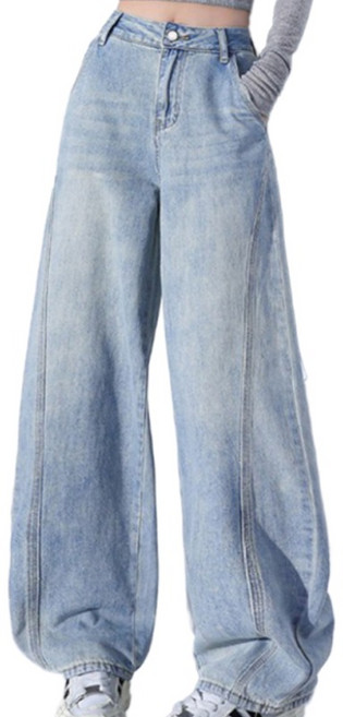 TIMEPURE 여성 커브드 데님 팬츠 체형 커버 와이드 핏 청바지