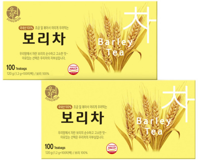 우리차 보리차, 100개입, 2개, 1.2g