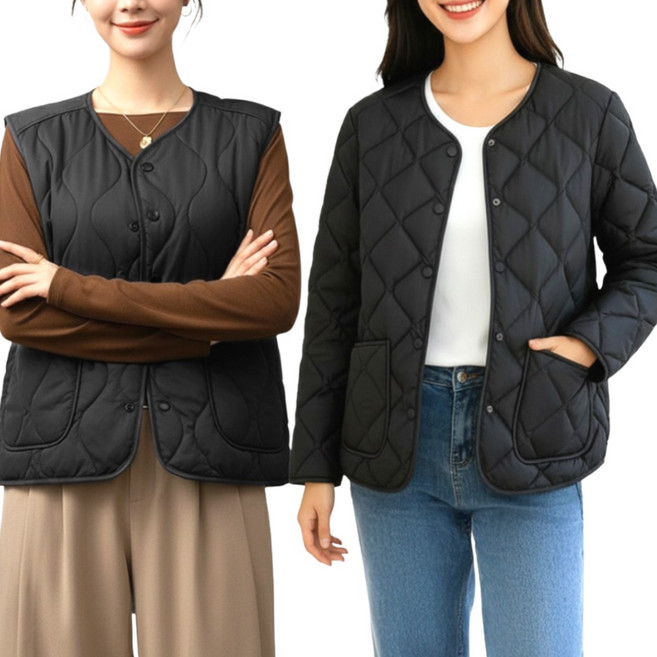 아르올 여성 퀄팅 경량 패딩점퍼 조끼 2종 세트 얇은패딩 경량조끼