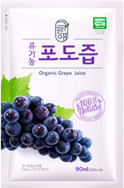 그린애 유기농 포도즙 30팩 1box /포도주스 유기농주스 포도진액 유기농포도즙100% 임산부포도즙, 90ml, 120개