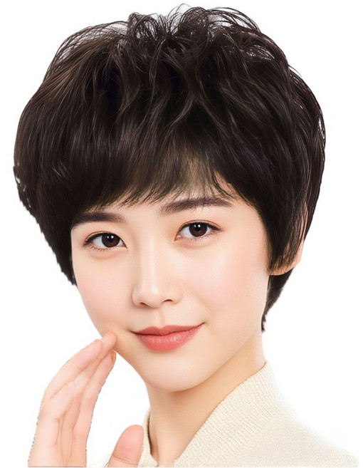 지비킹 100% 인모 수제 중년여성 전체가발 엄마통가발 웨이브 가발 항암가발, B, 1개